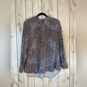 Land's End leopard print button front flannel shirt